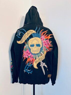 Vintage Ed Hardy by Christian Audigier Men's Skull Hoodie - Black, XL